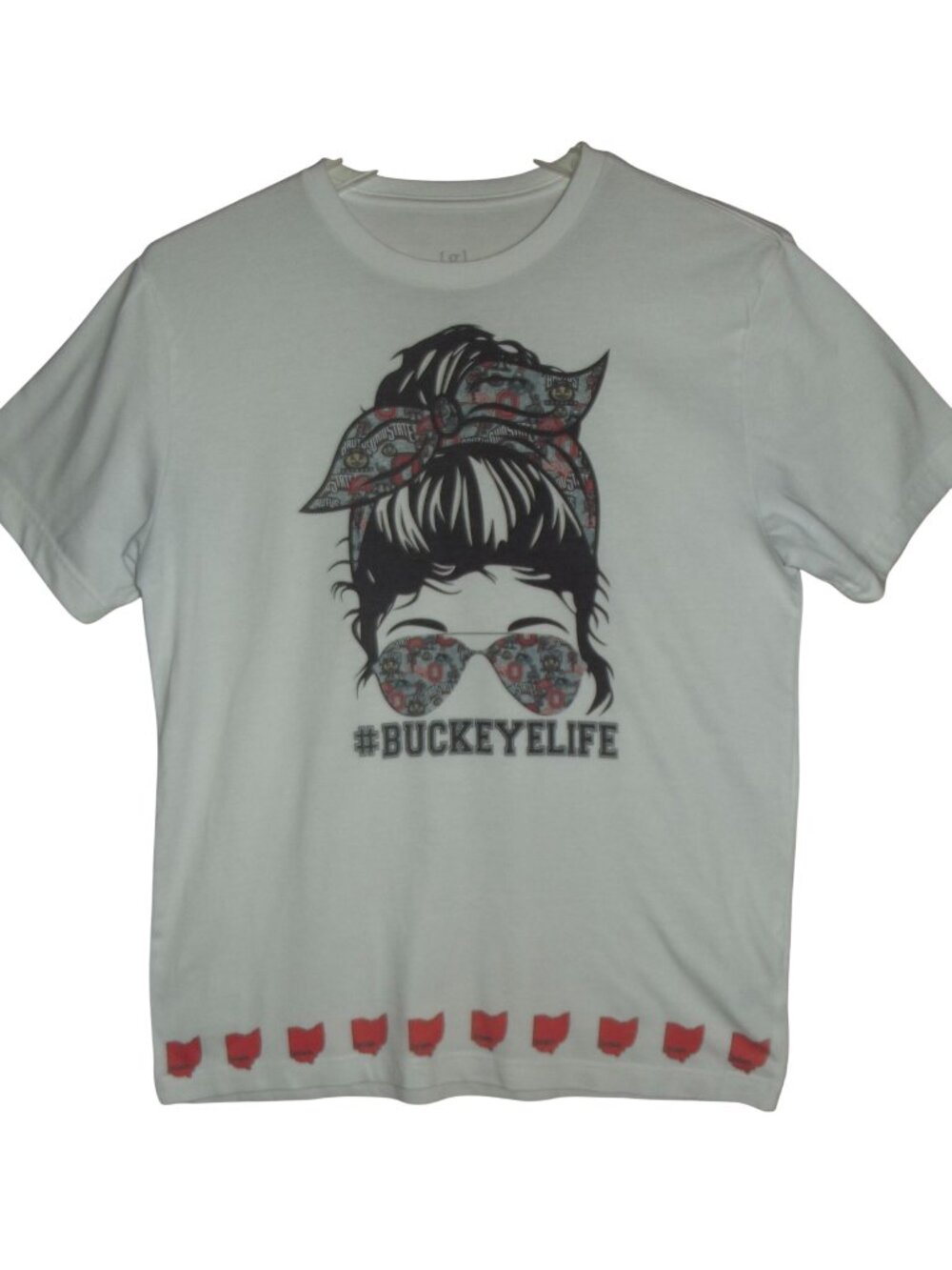 Ohio State Buckeye Life T-shirt Womens Size Medium messy bun sunglasses bandana